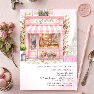 Bonjour Pariser Café Bebe Rosa Babyparty  Einladung