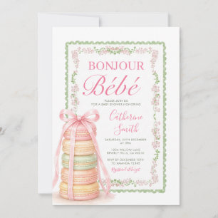 Bonjour Pink French Macaron-Turm Baby Shower  Einladung