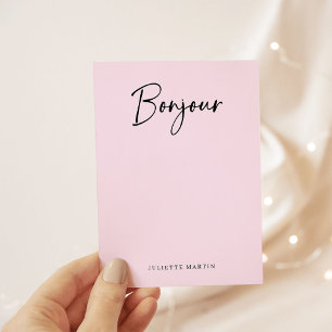 Bonjour   Pink und Black Elegante Französisch-Scri Mitteilungskarte
