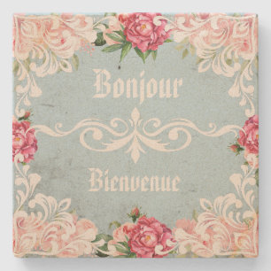 Bonjour Romantische dekorative Blumen französische Steinuntersetzer