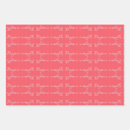 Bonjour Rose Rot und Rosa Geschenkpapier Set (Vorderseite)