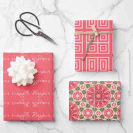 Bonjour Rose Rot und Rosa Geschenkpapier Set
