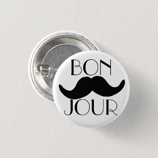 BONJOUR Schnurrbart Button (Vorne & Hinten)