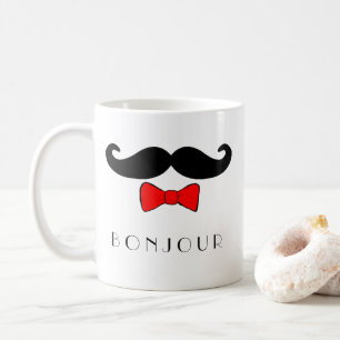 Bonjour Schnurrbart und rotes Bowtie Kaffeetasse