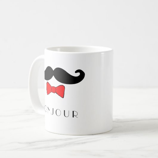 Bonjour Schnurrbart und rotes Bowtie Kaffeetasse (Vorderseite Links)