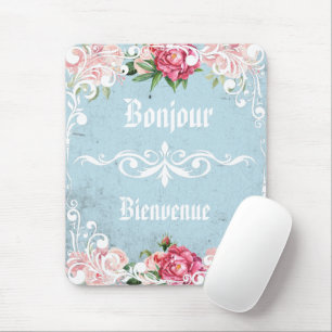 Bonjour Schöne romantische französische Kunst Blum Mousepad