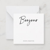 Bonjour | Schwarz-Weiß-Elegante-Französisch-Script Mitteilungskarte (Vorderseite)