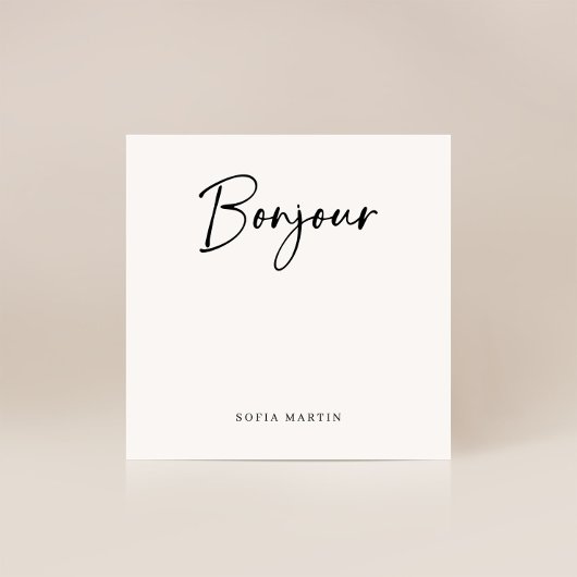 Bonjour | Schwarz-Weiß-Elegante-Französisch-Script Mitteilungskarte