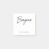 Bonjour | Schwarz-Weiß-Elegante-Französisch-Script Post-it Klebezettel (Vorderseite)