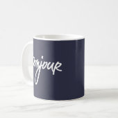 Bonjour Script (Weiß) für Liebhaber von Frankreich Kaffeetasse (Vorderseite Links)