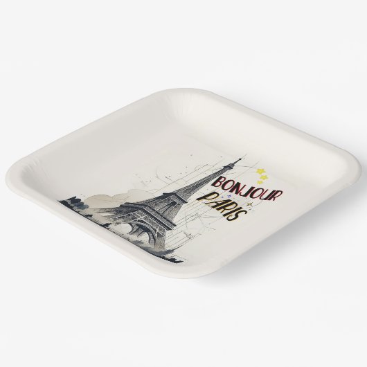 Bonjour Skyline Marathon Paris Pappteller (Gewinkelt)