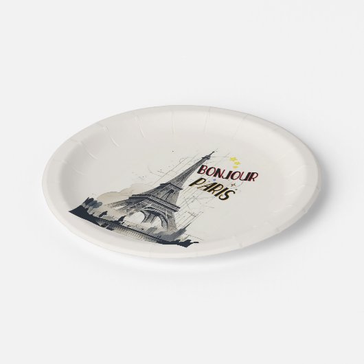 Bonjour Skyline Marathon Paris Pappteller (Schrägansicht)