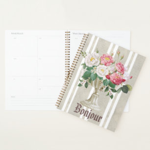 Bonjour süße staubige Hintergrundstreifen Blumen Planer