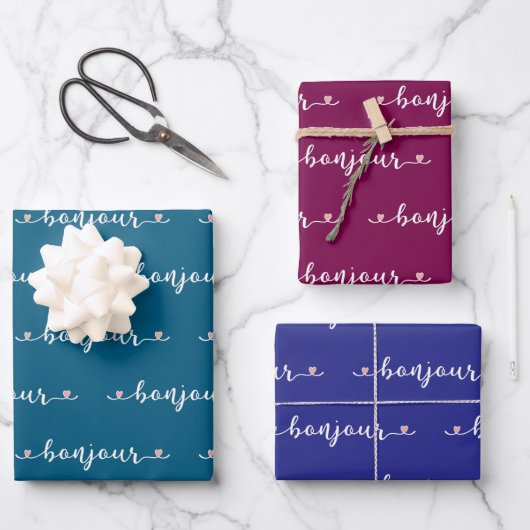 Bonjour Tiled Design Geschenkpapier Set (Vorderseite)