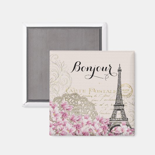 Bonjour Vintag Eiffel Tower Collage Magnet (Vorderseite/Rückseite)