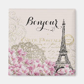 Bonjour Vintag Eiffel Tower Collage Magnet (Vorne)