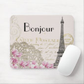 Bonjour Vintag Eiffelturm Collage mit Blume Mousepad (Mit Mouse)