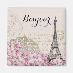 Bonjour Vintage Eiffelturm Collage Magnet