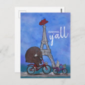 Bonjour Y'all Whimsical Eiffel Tower Paris Texas Postkarte (Vorne/Hinten)