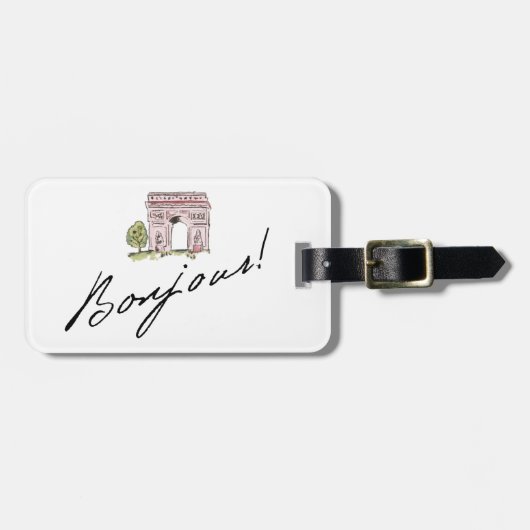 Bonjour! Zitat | mit dem Arc de Triomphe Gepäckanhänger (Vorderseite horizontal)