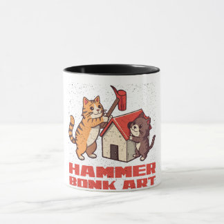 Bonk Hammer Katze Lustiges Meme Retro Süße Kunst Tasse