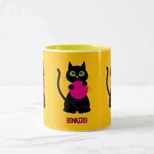 Bonkers! Tasse - Knittern + Kätzchen 🧶 🐈 ⬛ (Mittel)