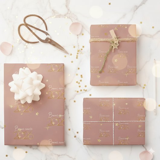 Bonne Année 2026 Elegantes Geschenkpapier Set