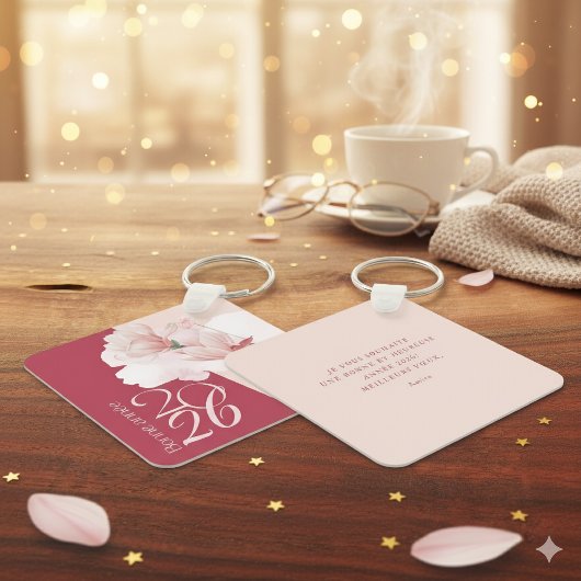 Bonne Année 2026 Personalized Floral Keychain Schlüsselanhänger