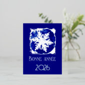 Bonne Annee - snowflake - 2026  blue silver Folien Feiertagspostkarte (Stehend vorne)