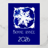 Bonne Annee - snowflake - 2026  blue silver Folien Feiertagspostkarte (Vorderseite)