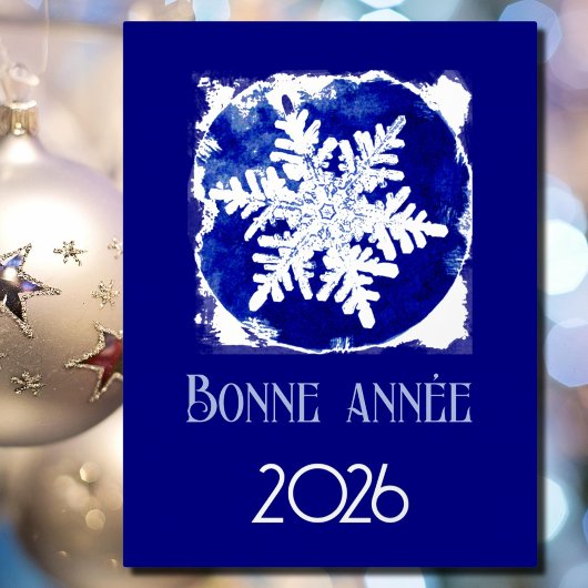 Bonne Annee - snowflake - 2026  blue silver Folien Feiertagspostkarte