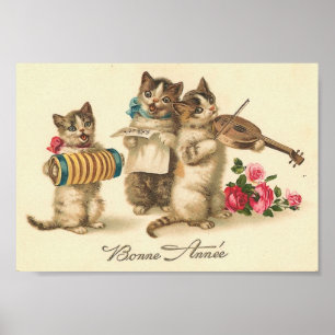 Bonne Annee Vintag Cats Poster