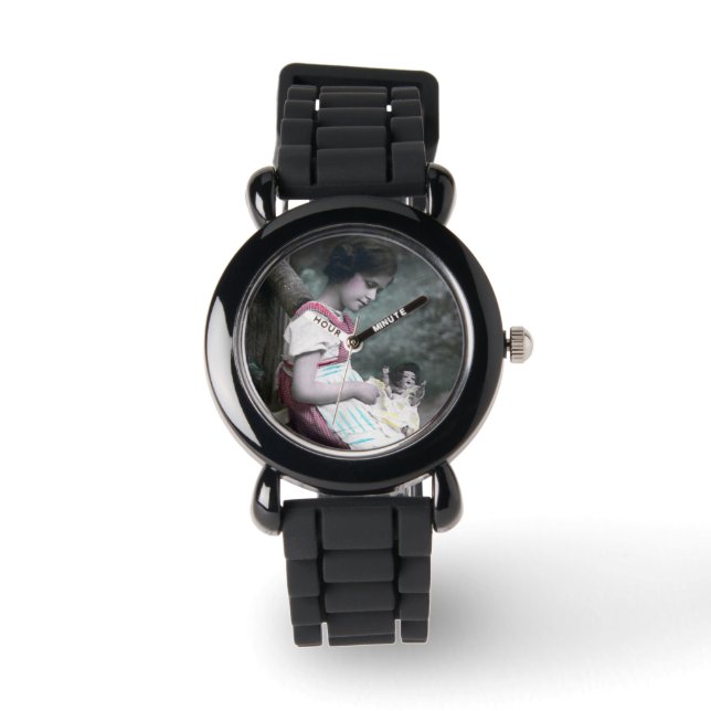 Bonne Année Vintag Girl with Dolll Armbanduhr (Vorderseite)