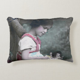 Bonne Année Vintag Girl with Dolll Dekokissen