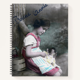 Bonne Année Vintag Girl with Dolll Notizblock