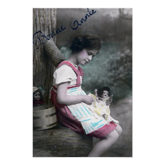 Bonne Année Vintag Girl with Dolll Poster (Vorderseite)