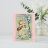 Bonne Fete, französische Karte, Kind mit Blume Postkarte (Stehend Vorderseite)