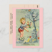 Bonne Fete, französische Karte, Kind mit Blume Postkarte (Vorne/Hinten)