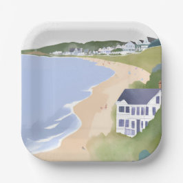 Bonnet Shores | Wasserfarben Rhode Island Strand Pappteller