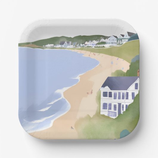 Bonnet Shores | Wasserfarben Rhode Island Strand Pappteller (Vorderseite)