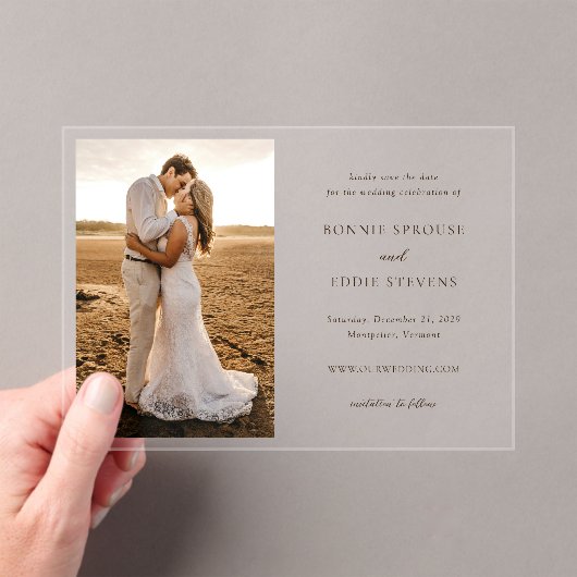Bonnie Foto Elegant Wedding Save the Date Acryleinladungen (Insitu (Handheld))