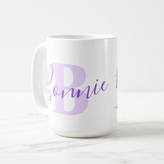 Bonnie Name bedeutet Monogramm B lila Text Kaffee Kaffeetasse (Vorderseite Links)