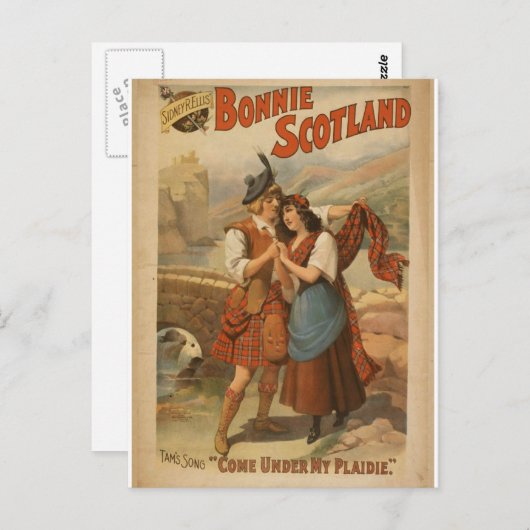 Bonnie Schottland, 'Komm unter meine Plaidie', Ret Postkarte (Vorne/Hinten)