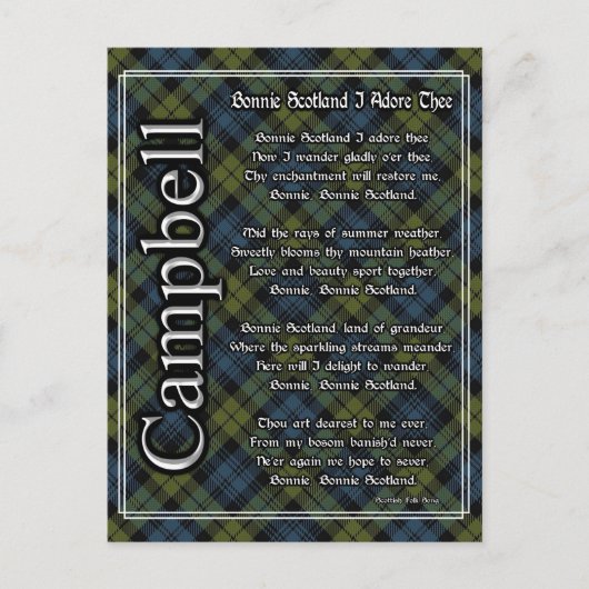 Bonnie Scotland I Adore The Campbell Tartan Postkarte (Vorderseite)