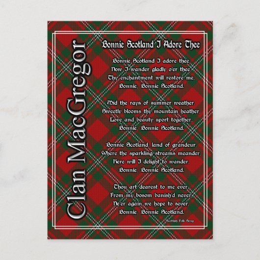 Bonnie Scotland I Adore The Clan MacGregor Tartan Postkarte (Vorderseite)