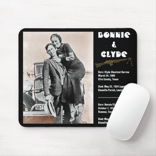 Bonnie u. Clyde (Sepia) auf Schwarzem, Mousepad (Mit Mouse)