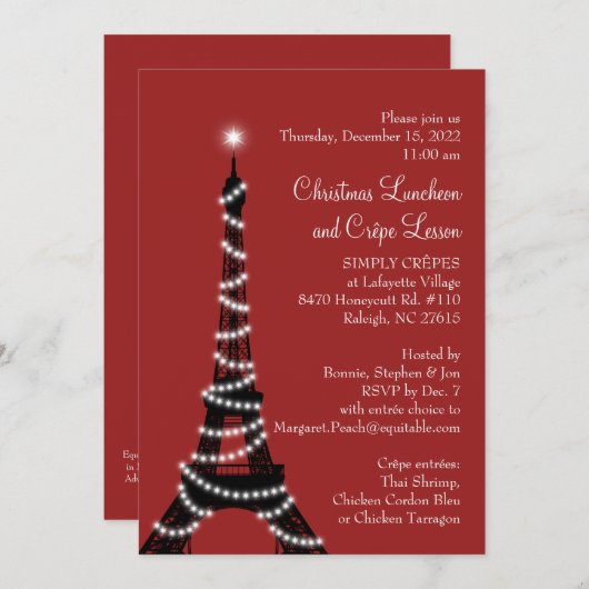 Bonnie's Eiffelturm Einladung rot (Vorne/Hinten)