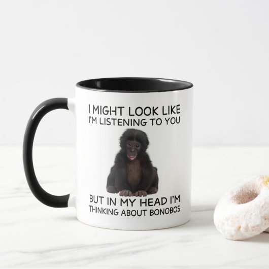 Bonobo Mug Funny Thinking Ape Tasse (Mit Donut)