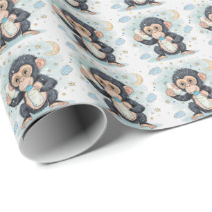 Bonobo Niedlich Baby Pastel Wasserfarbmuster Geschenkpapier