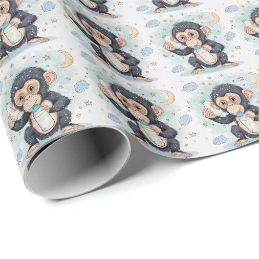 Bonobo Niedlich Baby Pastel Wasserfarbmuster Geschenkpapier (Rolleneckpunkt)